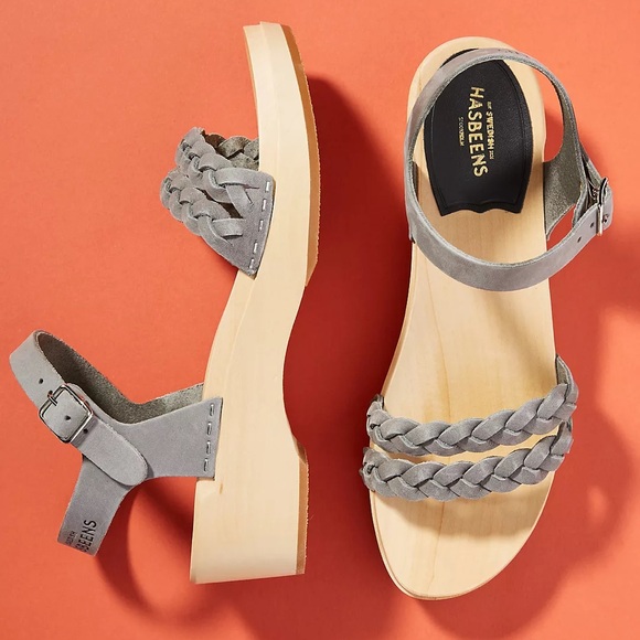 Swedish Hasbeens Shoes - Swedish Hasbeens Tanja grey braided clog platform sandals size EU 40